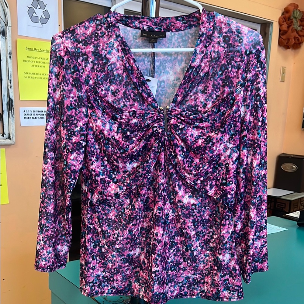 BOLD elements Purple Pink Ruched 3/4 Sleeve Blouse